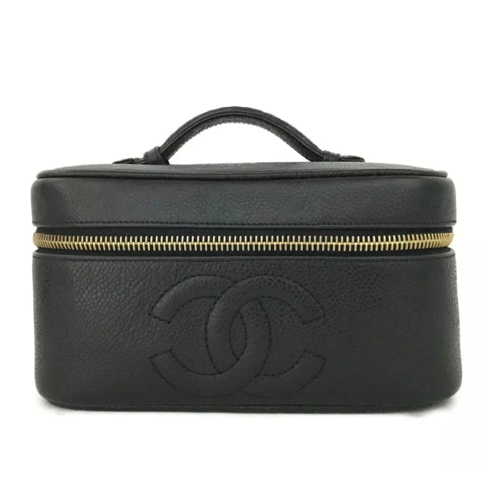 CHANEL CC Logo Grained Calfskin Cosmetics Vanity Hand Bag - Picture 1 of 12